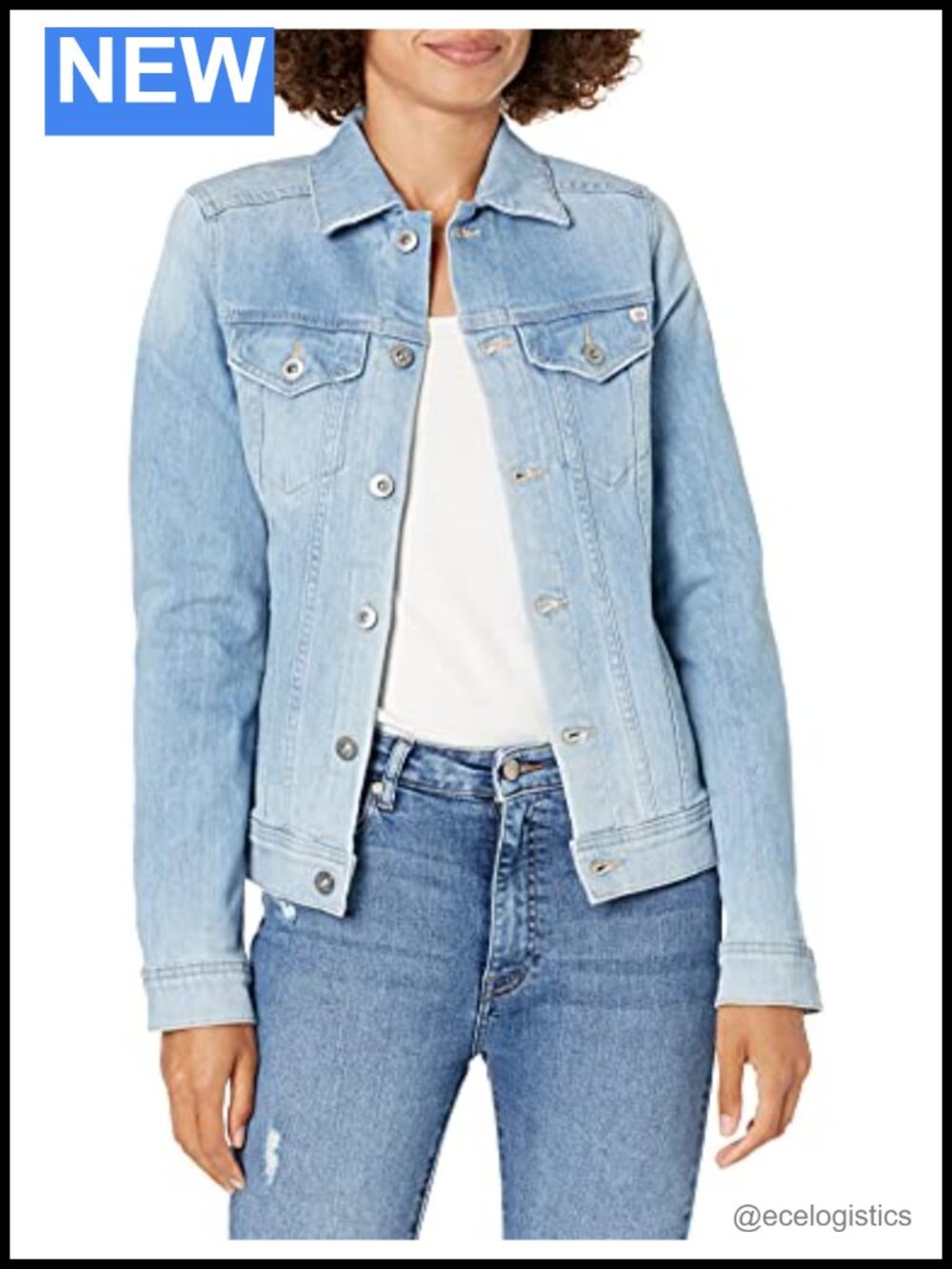 AG Adriana Denim Jacket Two Flap Pockets Adjustable Waist Tabs